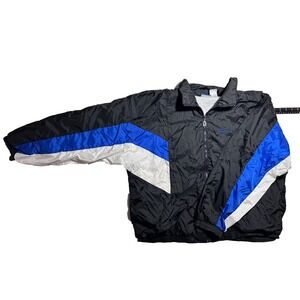 Vintage 90s Reebok Windbreaker Jacket Mens XL Black Blue Colorblock Nylon Lined